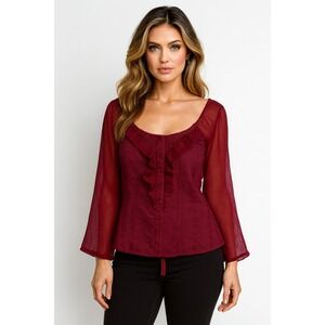 Vintage Whimsigoth Blouse‎ Women L Burgundy Ruffle Coquette  Fairy Vamp Romantic